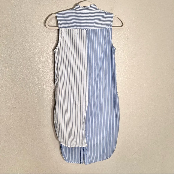 Monse Blue and White Cotton Sleeveless Mixed Stripe Shirt Button Down Size 0 - Picture 5 of 16